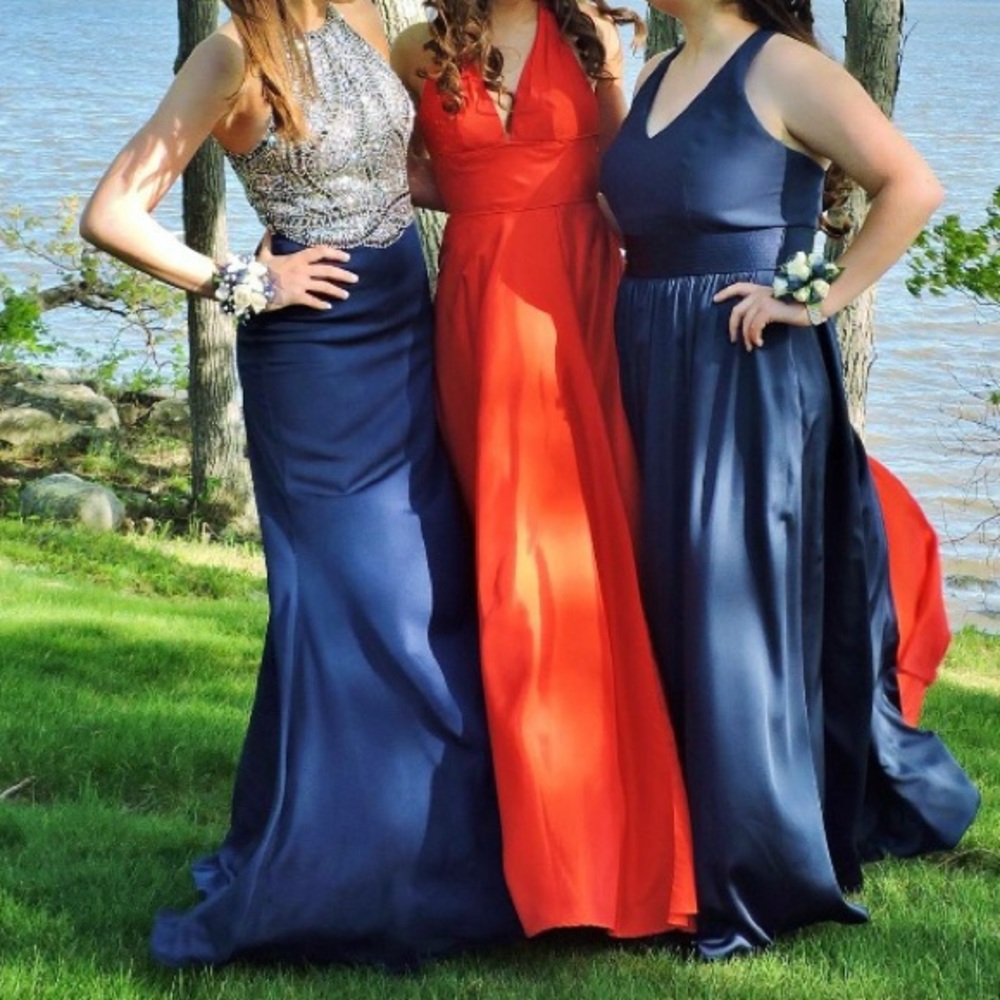 High-Neck Navy Blue Prom Dress (worn once)